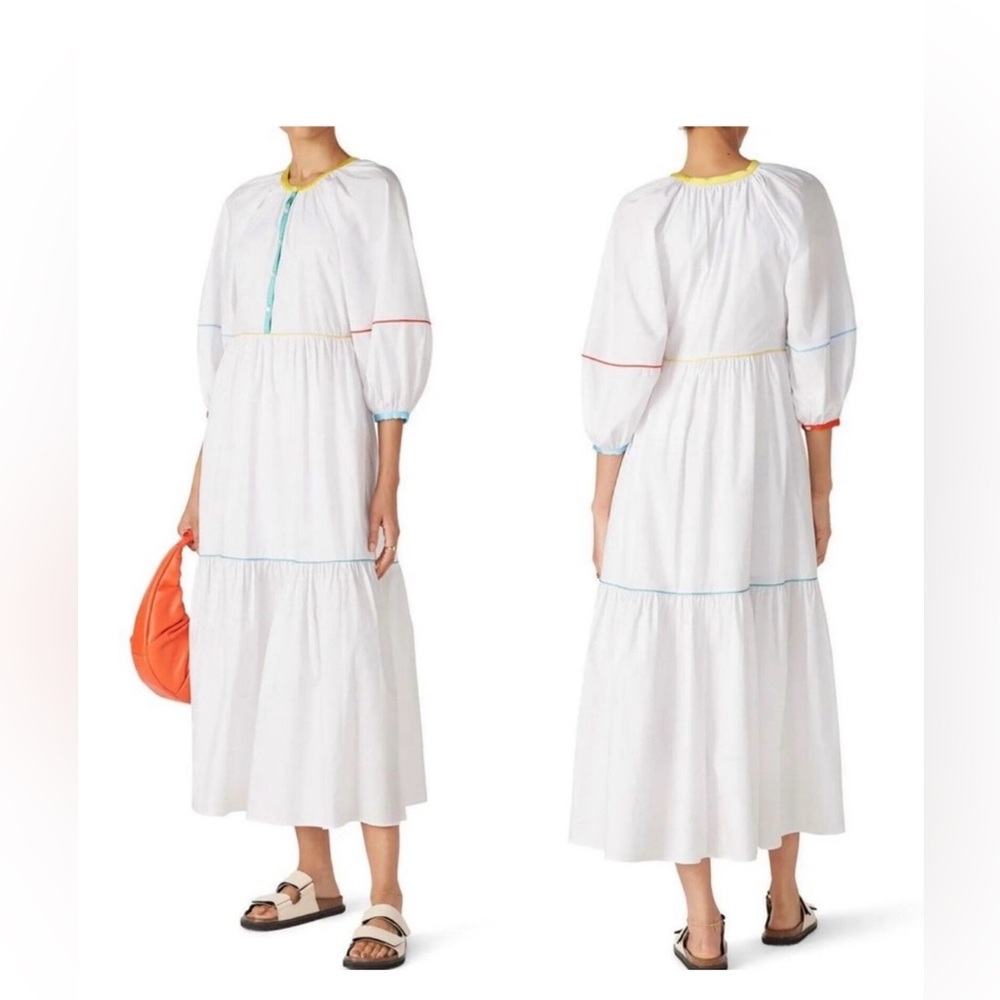 NWT STAUD- Demi Dress Cotton Poplin Maxi Dress Classic White Size 12
